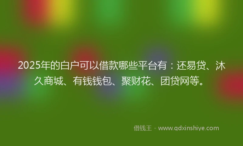 2025年的白户可以借款哪些平台有：还易贷、沐久商城、有钱钱包、聚财花、团贷网等。