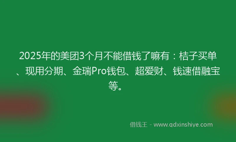 2025年的美团3个月不能借钱了嘛有：桔子买单、现用分期、金瑞Pro钱包、超爱财、钱速借融宝等。