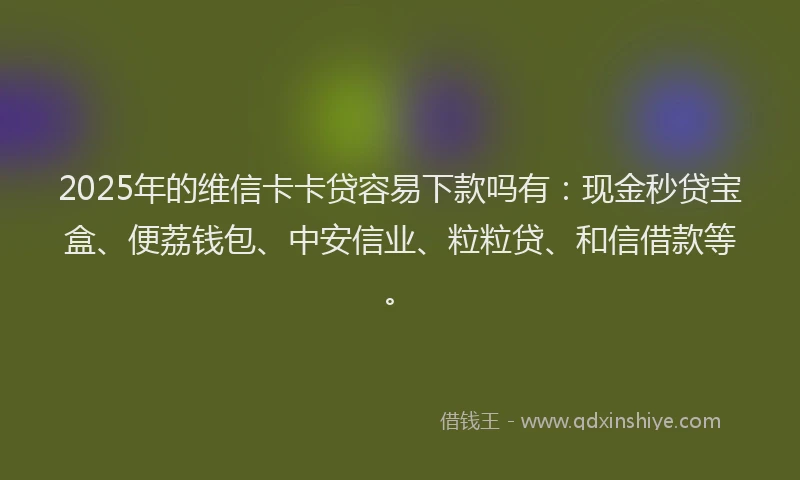 2025年的维信卡卡贷容易下款吗有：现金秒贷宝盒、便荔钱包、中安信业、粒粒贷、和信借款等。