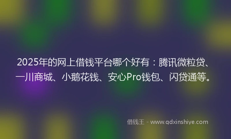 2025年的网上借钱平台哪个好有：腾讯微粒贷、一川商城、小鹅花钱、安心Pro钱包、闪贷通等。