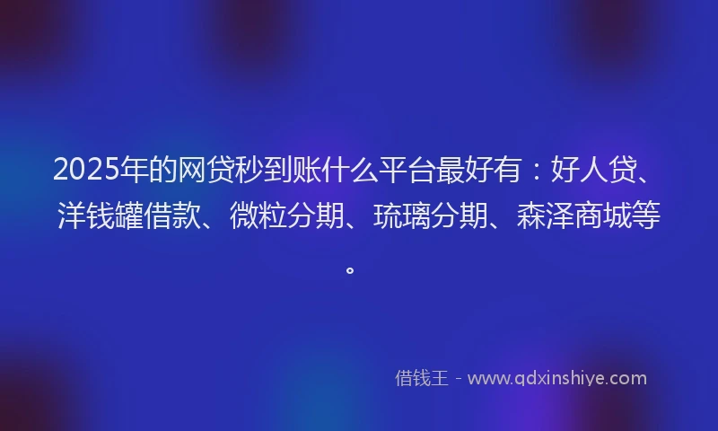 2025年的网贷秒到账什么平台最好有：好人贷、洋钱罐借款、微粒分期、琉璃分期、森泽商城等。
