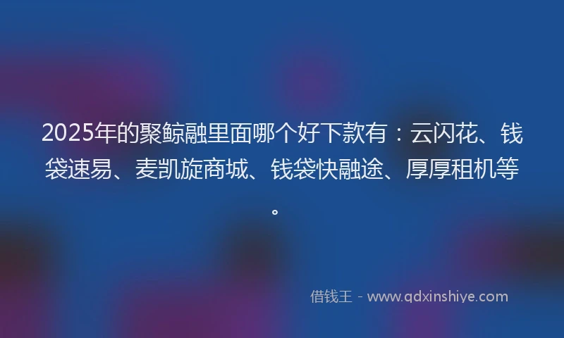 2025年的聚鲸融里面哪个好下款有：云闪花、钱袋速易、麦凯旋商城、钱袋快融途、厚厚租机等。