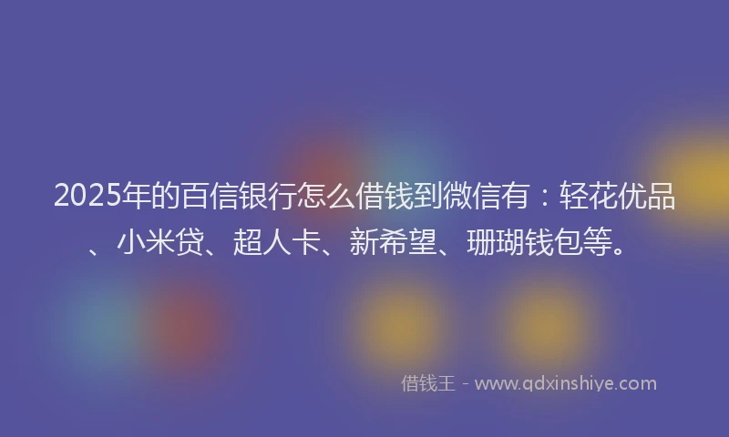 2025年的百信银行怎么借钱到微信有：轻花优品、小米贷、超人卡、新希望、珊瑚钱包等。