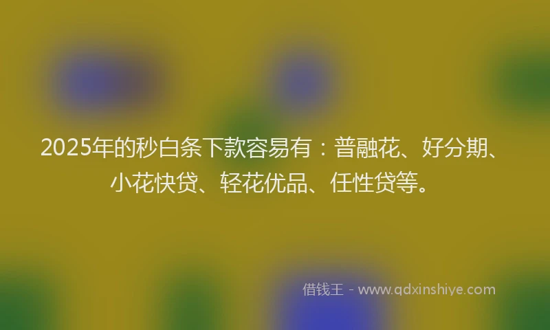 2025年的秒白条下款容易有：普融花、好分期、小花快贷、轻花优品、任性贷等。