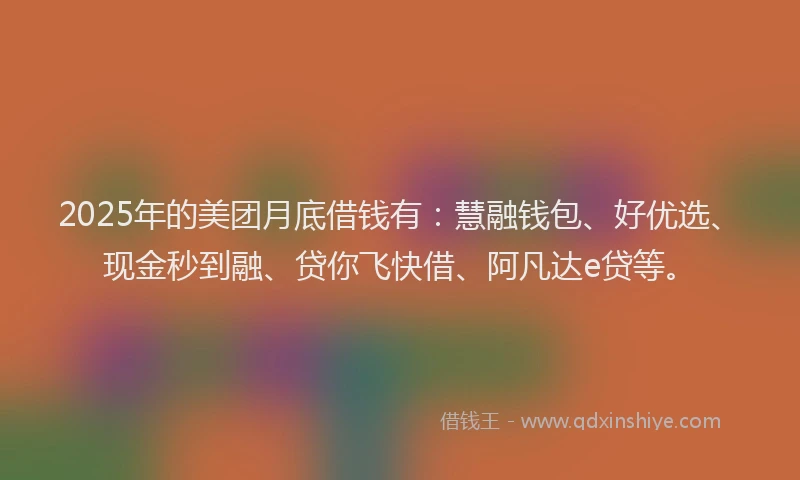 2025年的美团月底借钱有：慧融钱包、好优选、现金秒到融、贷你飞快借、阿凡达e贷等。