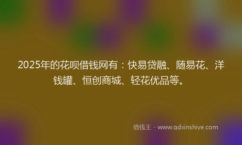 2025年的花呗借钱网有：快易贷融、随易花、洋钱罐、恒创商城、轻花优品等。
