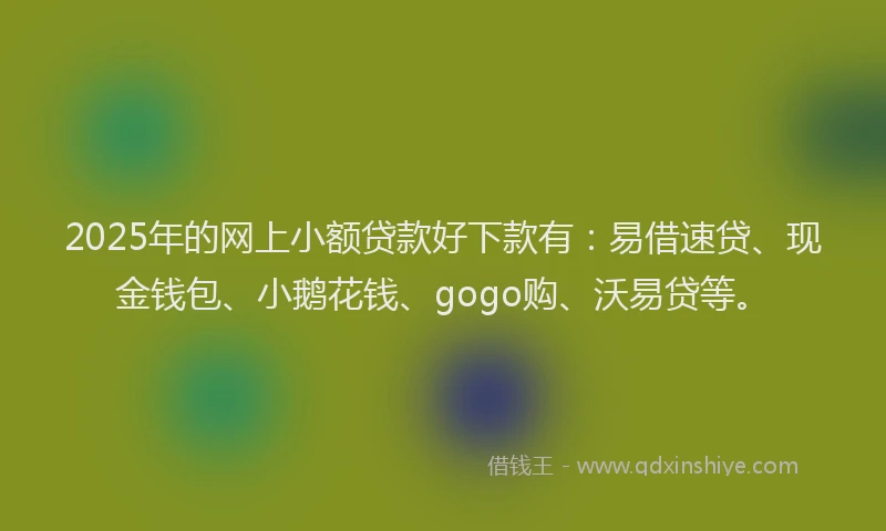 2025年的网上小额贷款好下款有：易借速贷、现金钱包、小鹅花钱、gogo购、沃易贷等。