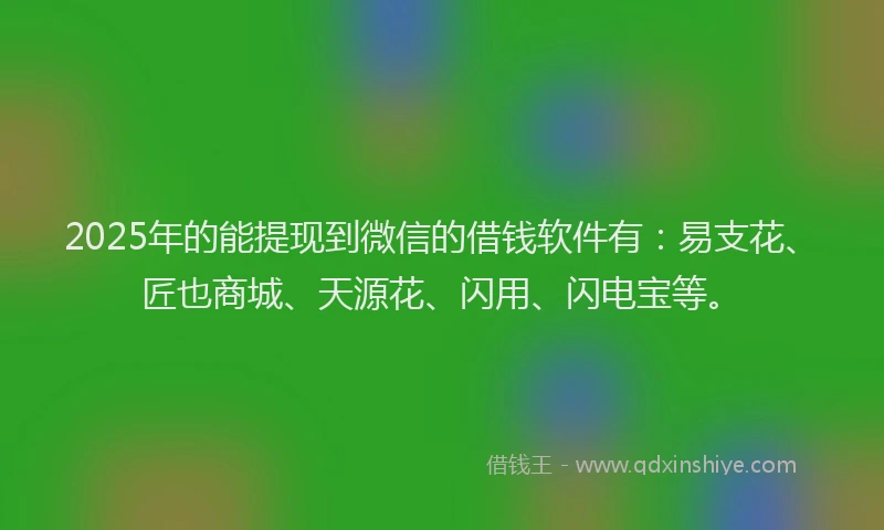2025年的能提现到微信的借钱软件有：易支花、匠也商城、天源花、闪用、闪电宝等。