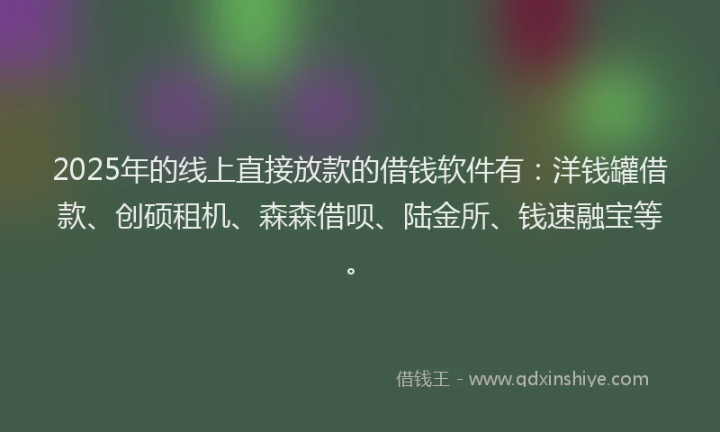 2025年的线上直接放款的借钱软件有：洋钱罐借款、创硕租机、森森借呗、陆金所、钱速融宝等。