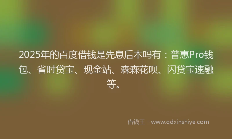 2025年的百度借钱是先息后本吗有：普惠Pro钱包、省时贷宝、现金站、森森花呗、闪贷宝速融等。