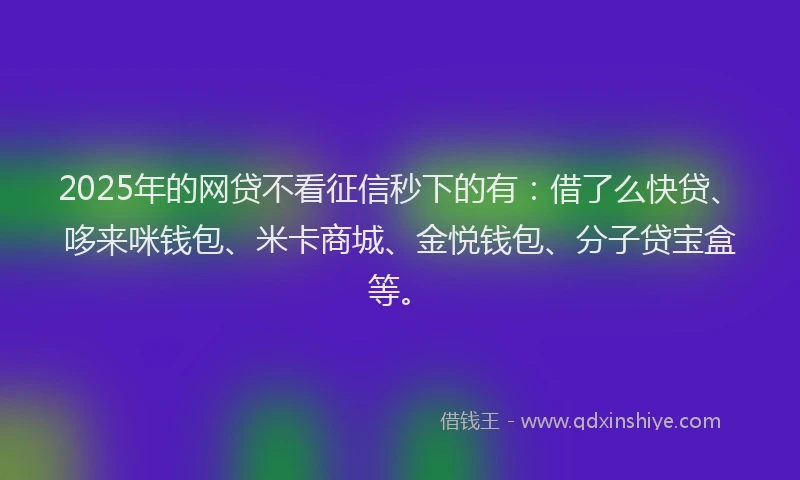 2025年的网贷不看征信秒下的有：借了么快贷、哆来咪钱包、米卡商城、金悦钱包、分子贷宝盒等。