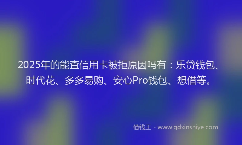 2025年的能查信用卡被拒原因吗有：乐贷钱包、时代花、多多易购、安心Pro钱包、想借等。