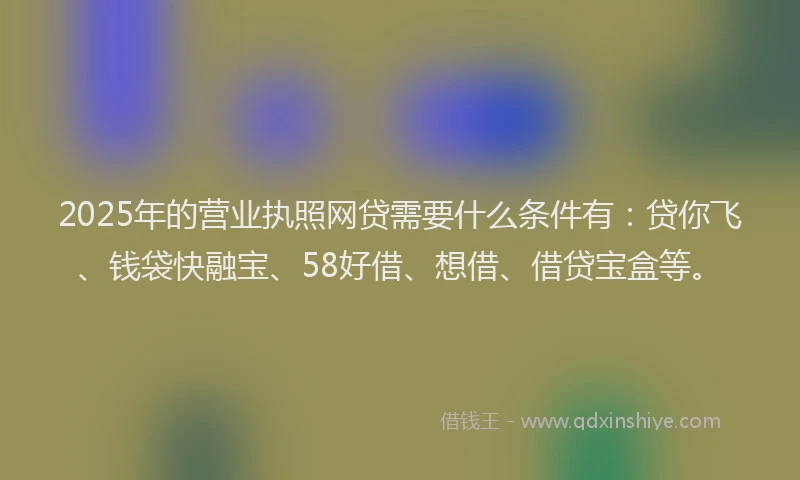 2025年的营业执照网贷需要什么条件有：贷你飞、钱袋快融宝、58好借、想借、借贷宝盒等。