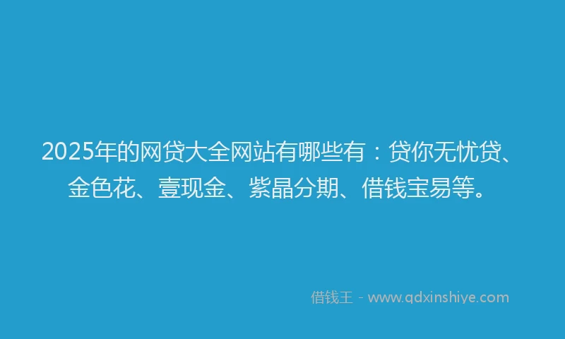 2025年的网贷大全网站有哪些有：贷你无忧贷、金色花、壹现金、紫晶分期、借钱宝易等。