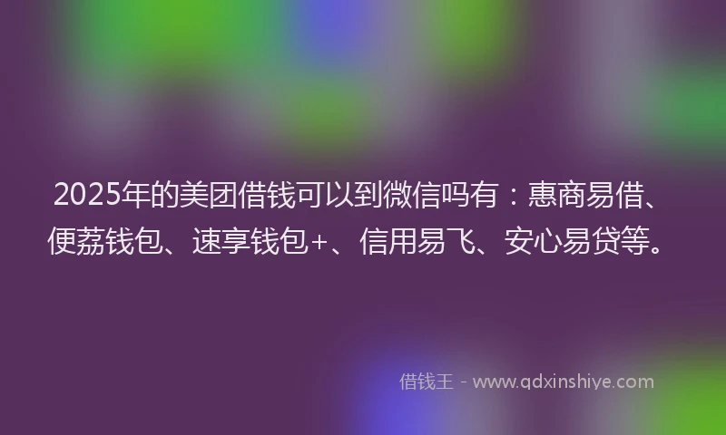 2025年的美团借钱可以到微信吗有：惠商易借、便荔钱包、速享钱包+、信用易飞、安心易贷等。