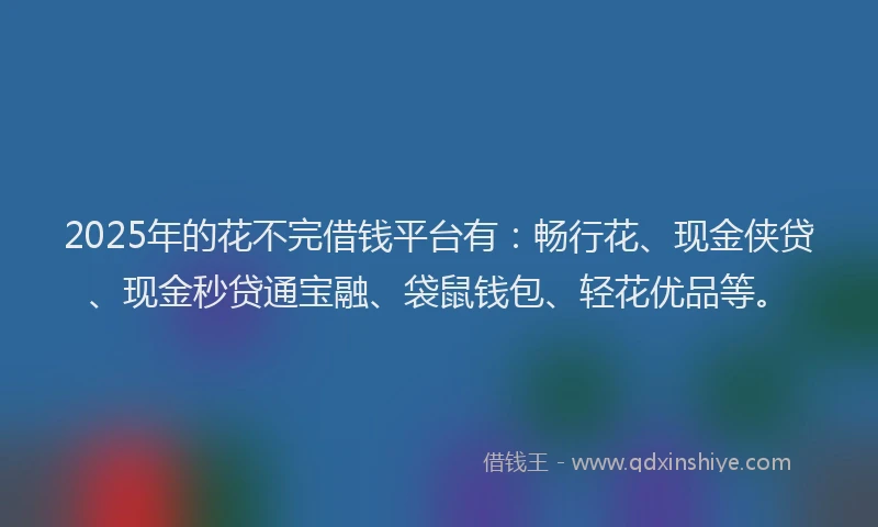 2025年的花不完借钱平台有：畅行花、现金侠贷、现金秒贷通宝融、袋鼠钱包、轻花优品等。