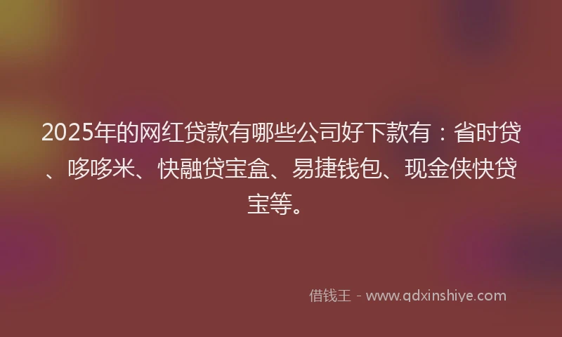 2025年的网红贷款有哪些公司好下款有：省时贷、哆哆米、快融贷宝盒、易捷钱包、现金侠快贷宝等。