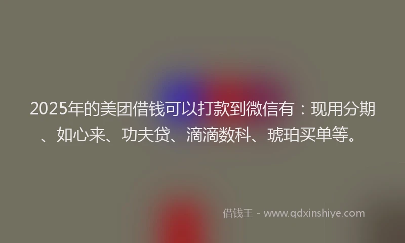 2025年的美团借钱可以打款到微信有：现用分期、如心来、功夫贷、滴滴数科、琥珀买单等。