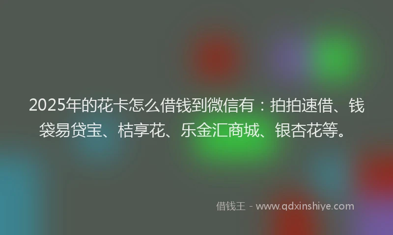 2025年的花卡怎么借钱到微信有：拍拍速借、钱袋易贷宝、桔享花、乐金汇商城、银杏花等。