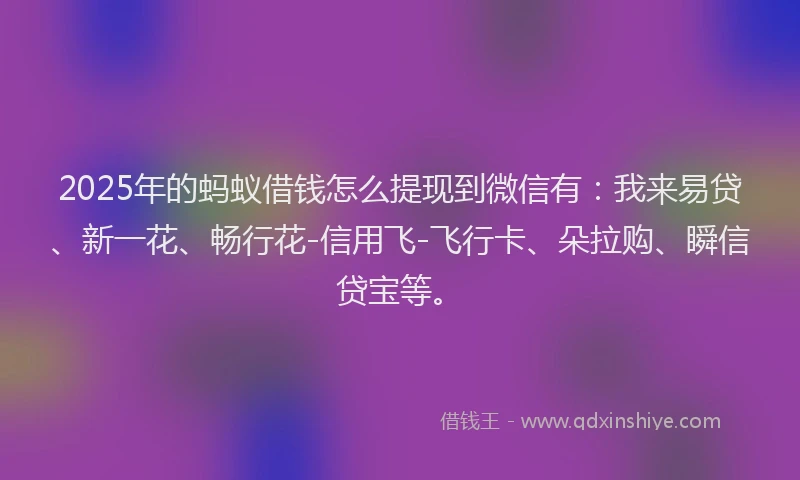 2025年的蚂蚁借钱怎么提现到微信有：我来易贷、新一花、畅行花-信用飞-飞行卡、朵拉购、瞬信贷宝等。