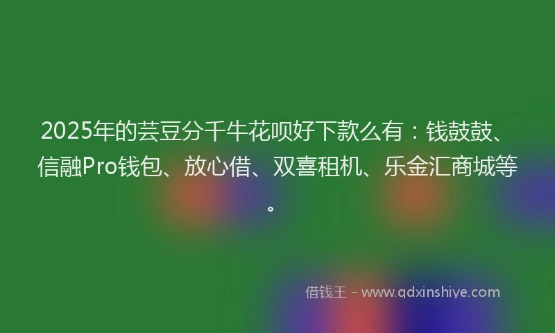 2025年的芸豆分千牛花呗好下款么有：钱鼓鼓、信融Pro钱包、放心借、双喜租机、乐金汇商城等。