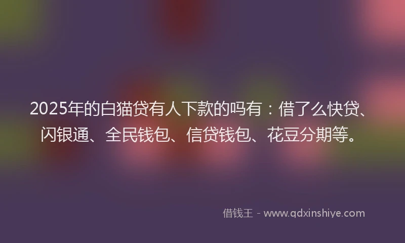 2025年的白猫贷有人下款的吗有：借了么快贷、闪银通、全民钱包、信贷钱包、花豆分期等。