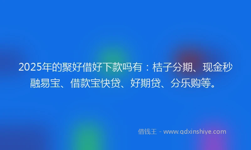 2025年的聚好借好下款吗有：桔子分期、现金秒融易宝、借款宝快贷、好期贷、分乐购等。