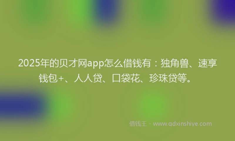2025年的贝才网app怎么借钱有：独角兽、速享钱包+、人人贷、口袋花、珍珠贷等。