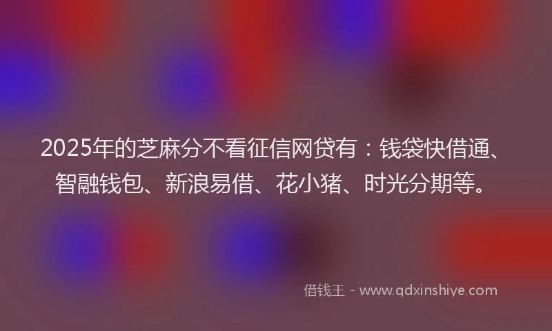 2025年的芝麻分不看征信网贷有：钱袋快借通、智融钱包、新浪易借、花小猪、时光分期等。
