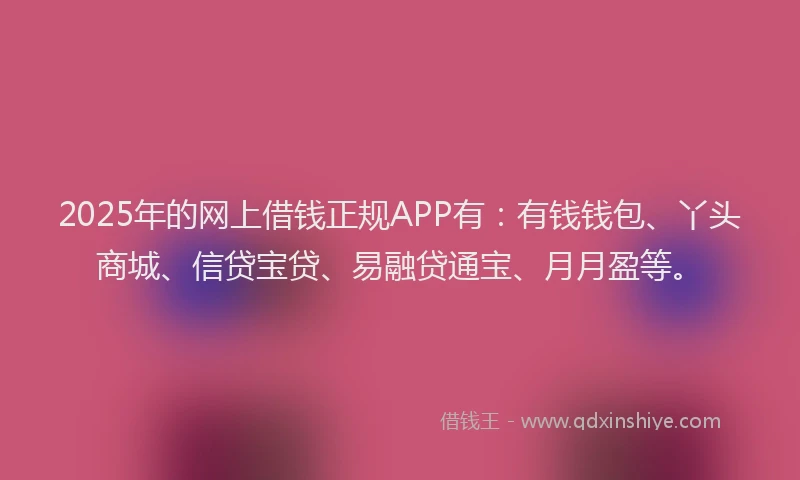 2025年的网上借钱正规APP有：有钱钱包、丫头商城、信贷宝贷、易融贷通宝、月月盈等。