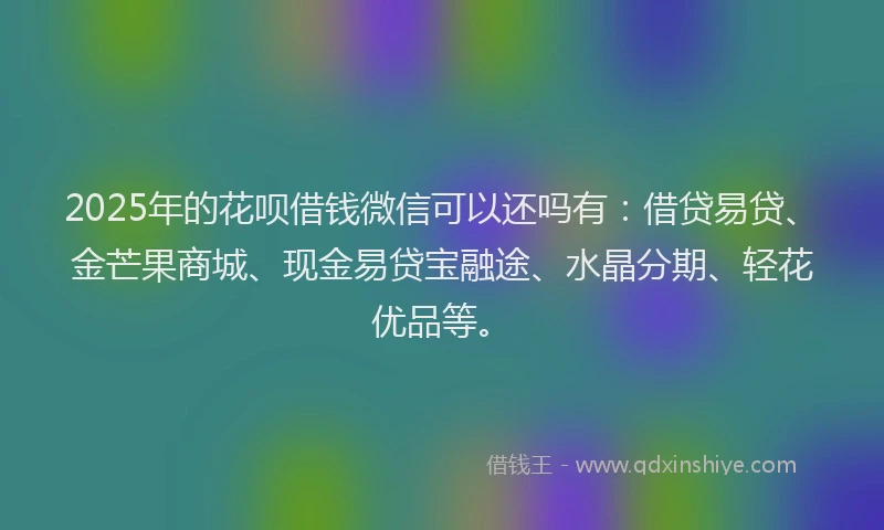 2025年的花呗借钱微信可以还吗有：借贷易贷、金芒果商城、现金易贷宝融途、水晶分期、轻花优品等。