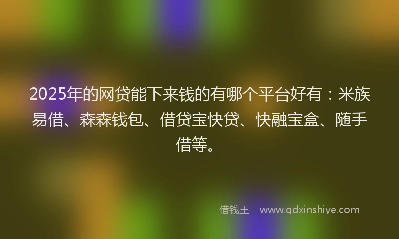 2025年的网贷能下来钱的有哪个平台好有：米族易借、森森钱包、借贷宝快贷、快融宝盒、随手借等。