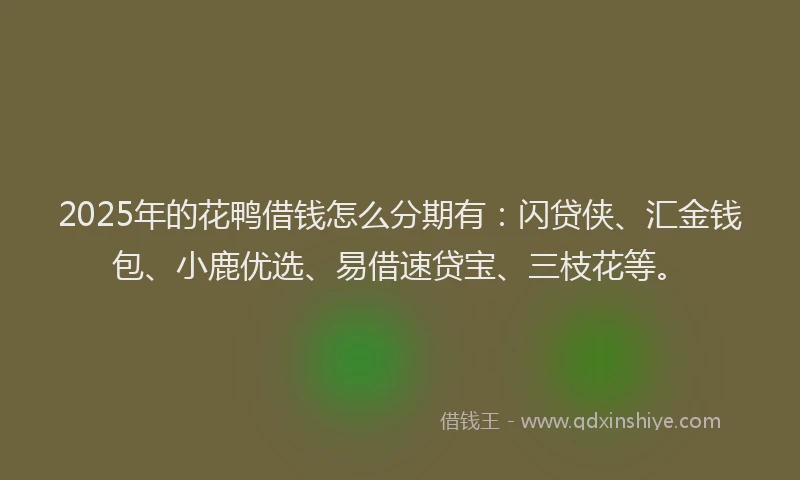 2025年的花鸭借钱怎么分期有：闪贷侠、汇金钱包、小鹿优选、易借速贷宝、三枝花等。