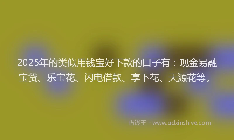 2025年的类似用钱宝好下款的口子有：现金易融宝贷、乐宝花、闪电借款、享下花、天源花等。