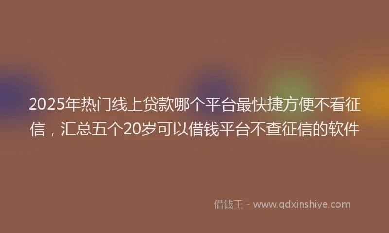 2025年热门线上贷款哪个平台最快捷方便不看征信，汇总五个20岁可以借钱平台不查征信的软件