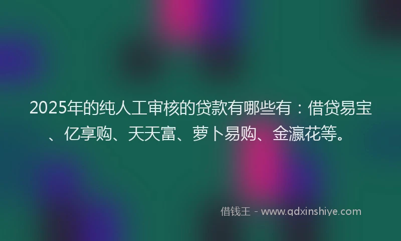 2025年的纯人工审核的贷款有哪些有：借贷易宝、亿享购、天天富、萝卜易购、金瀛花等。