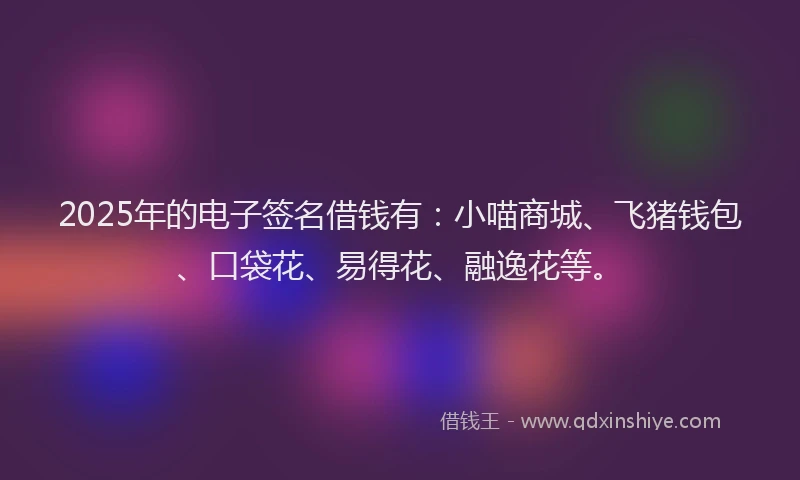 2025年的电子签名借钱有：小喵商城、飞猪钱包、口袋花、易得花、融逸花等。