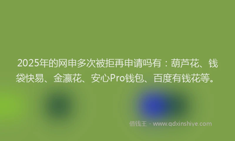 2025年的网申多次被拒再申请吗有：葫芦花、钱袋快易、金瀛花、安心Pro钱包、百度有钱花等。