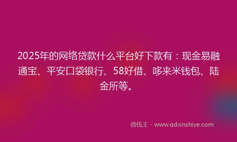 2025年的网络贷款什么平台好下款有：现金易融通宝、平安口袋银行、58好借、哆来米钱包、陆金所等。