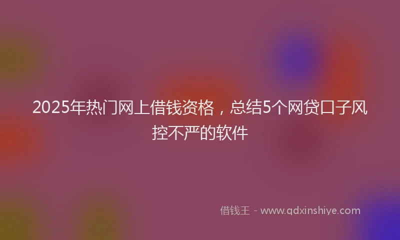 2025年热门网上借钱资格，总结5个网贷口子风控不严的软件
