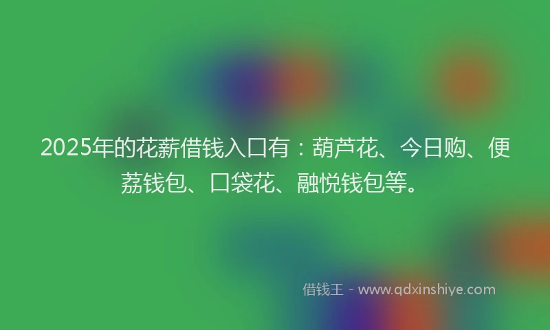 2025年的花薪借钱入口有：葫芦花、今日购、便荔钱包、口袋花、融悦钱包等。