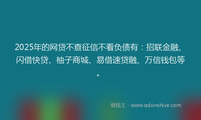 2025年的网贷不查征信不看负债有：招联金融、闪借快贷、柚子商城、易借速贷融、万信钱包等。