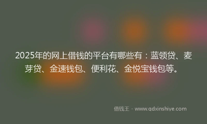 2025年的网上借钱的平台有哪些有：蓝领贷、麦芽贷、金速钱包、便利花、金悦宝钱包等。
