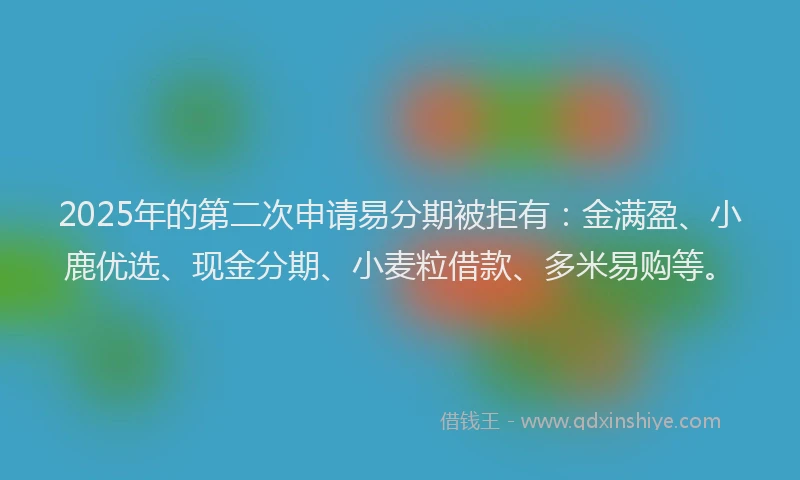 2025年的第二次申请易分期被拒有：金满盈、小鹿优选、现金分期、小麦粒借款、多米易购等。