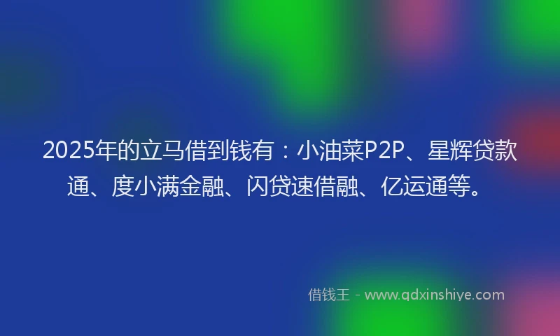2025年的立马借到钱有：小油菜P2P、星辉贷款通、度小满金融、闪贷速借融、亿运通等。