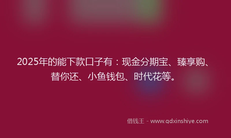 2025年的能下款口子有：现金分期宝、臻享购、替你还、小鱼钱包、时代花等。