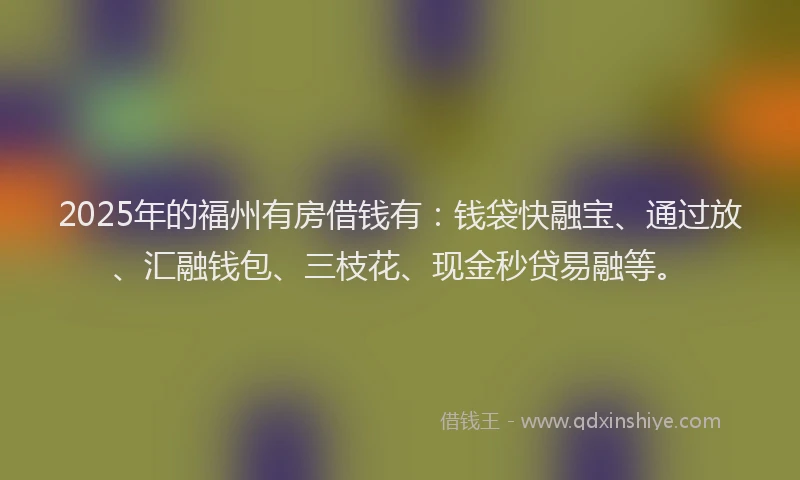 2025年的福州有房借钱有：钱袋快融宝、通过放、汇融钱包、三枝花、现金秒贷易融等。