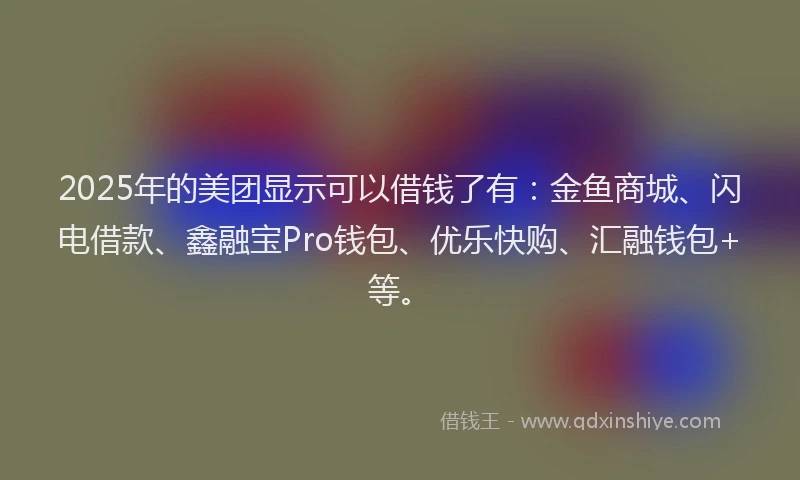 2025年的美团显示可以借钱了有：金鱼商城、闪电借款、鑫融宝Pro钱包、优乐快购、汇融钱包+等。