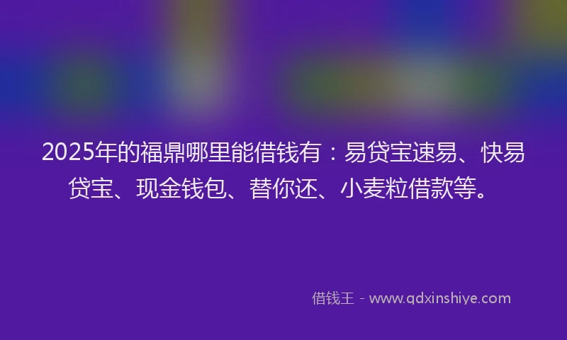 2025年的福鼎哪里能借钱有：易贷宝速易、快易贷宝、现金钱包、替你还、小麦粒借款等。