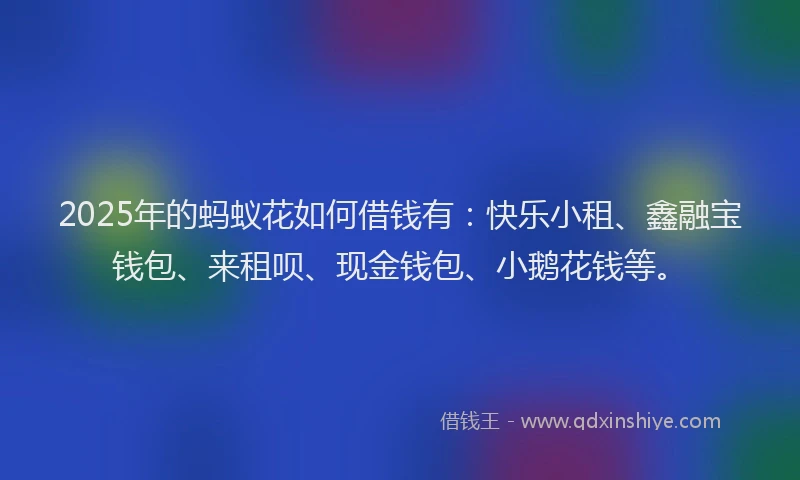 2025年的蚂蚁花如何借钱有：快乐小租、鑫融宝钱包、来租呗、现金钱包、小鹅花钱等。